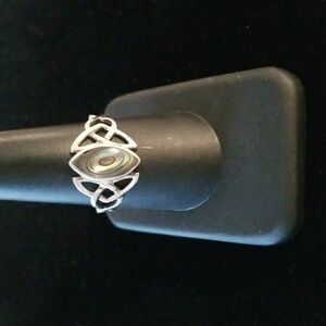 Petite Dainty Abalone Diamond Shape Ring in Celtic Design Setting
